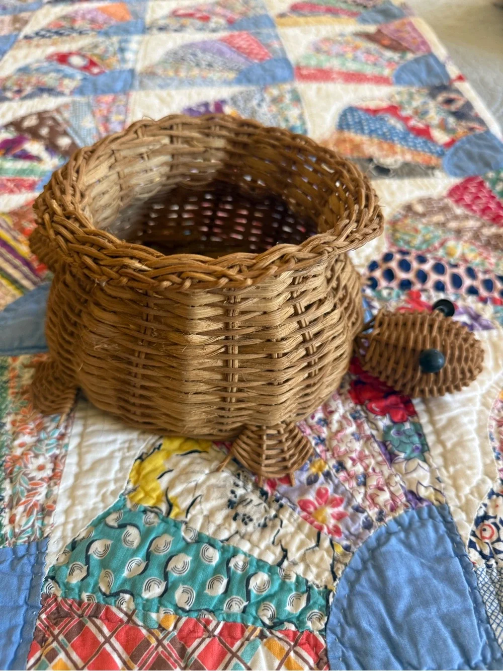 Handwoven Brown Wicker Turtle Basket - Decorative Home Accent